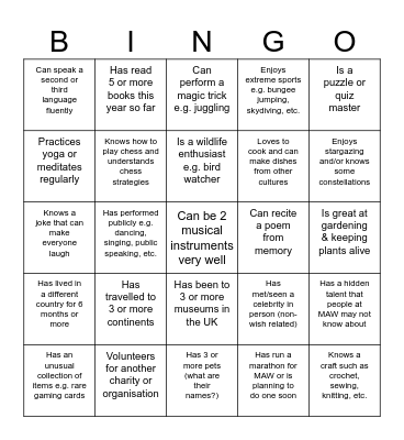 Bingo - Find someone who has... Bingo Card