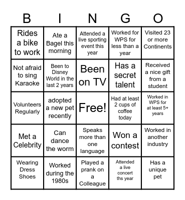 Meet n Greet Bingo Card