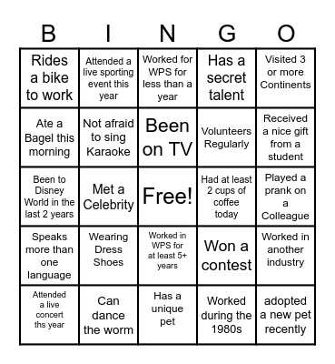 Meet n Greet Bingo Card
