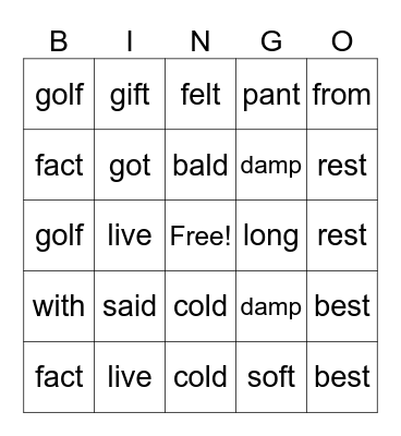 Untitled Bingo Card