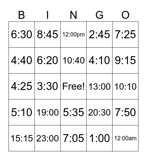 Telling Time in French Bingo Card