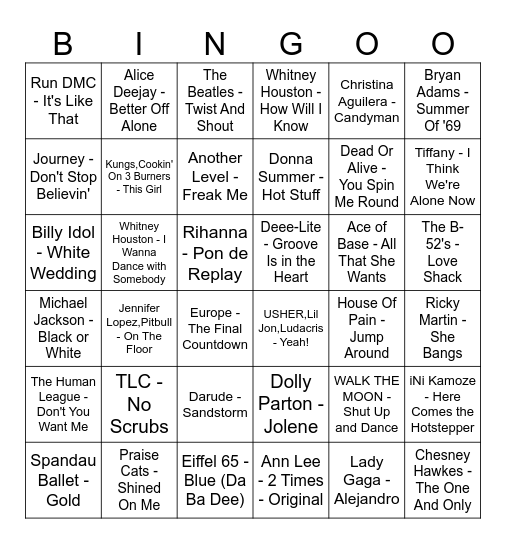 AB Music Bingo Card