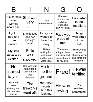 Show not Tell Bingo Card