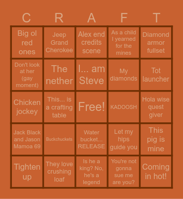 The Minecraft Movie Bingo Card