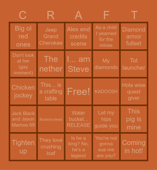 The Minecraft Movie Bingo Card