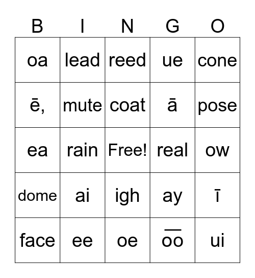 e muda and vowel teams Bingo Card