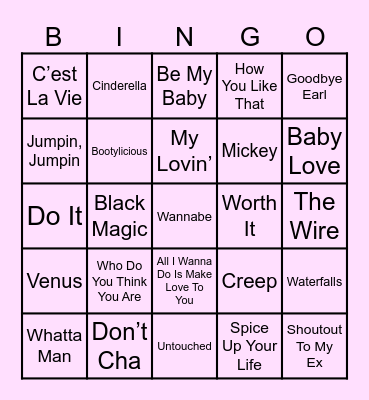 Girl Group Musical Bingo Card
