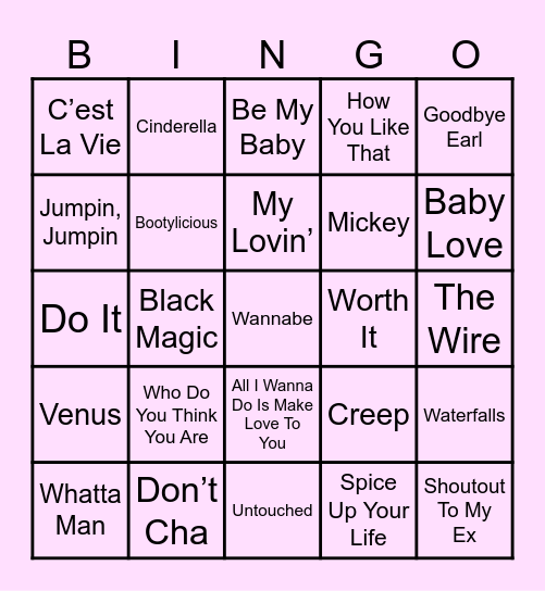 Girl Group Musical Bingo Card
