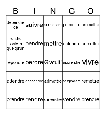 RE Verbs Bingo Card