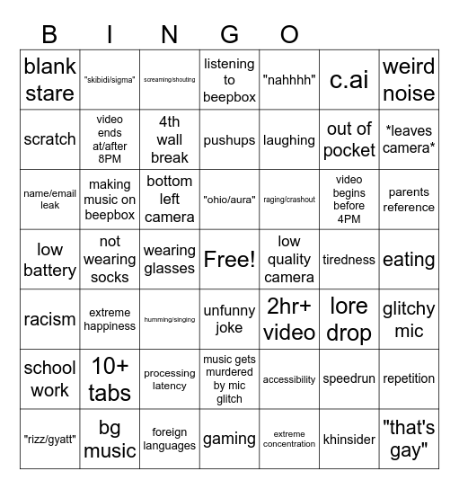 me videos bingo Card