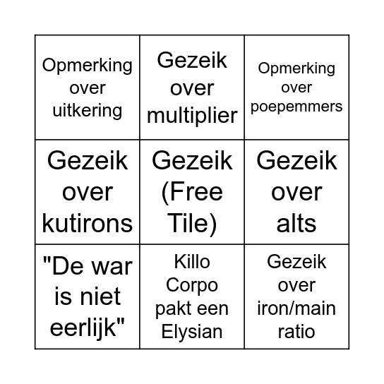 PVM WAR 2025 Bingo Card