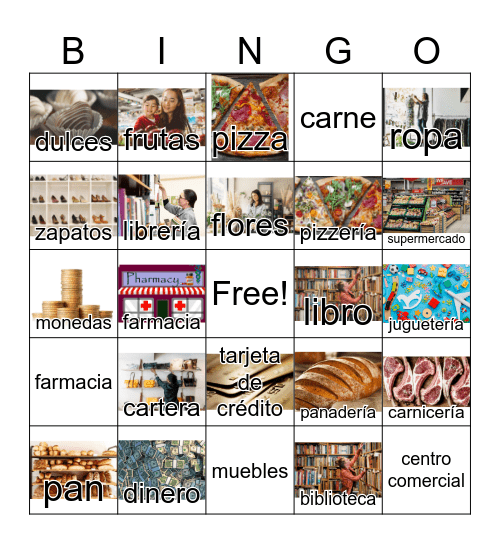 Spanish Shopping Bingo Card