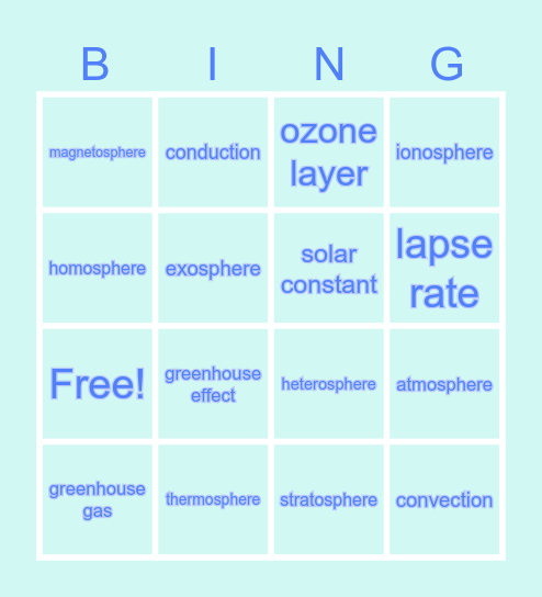 ATMOSPHERE BINGO Card