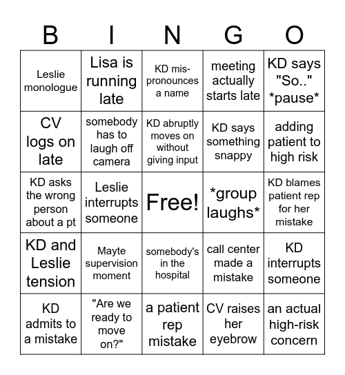 HIGH RISK MEETING Bingo Card
