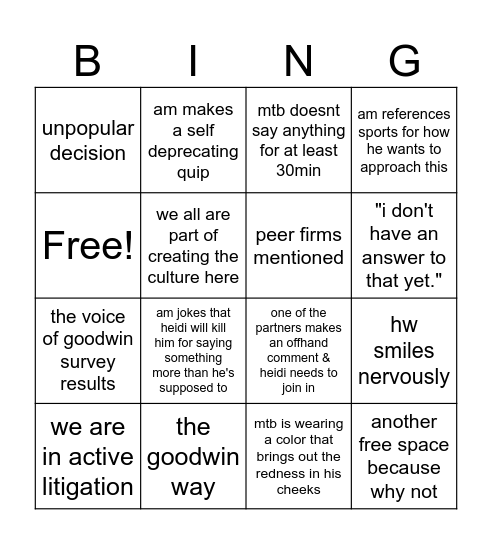 townhall Bingo Card
