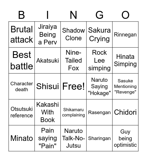 Naruto Bingo Card