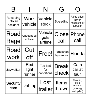 Idiots in cars Bingo Card