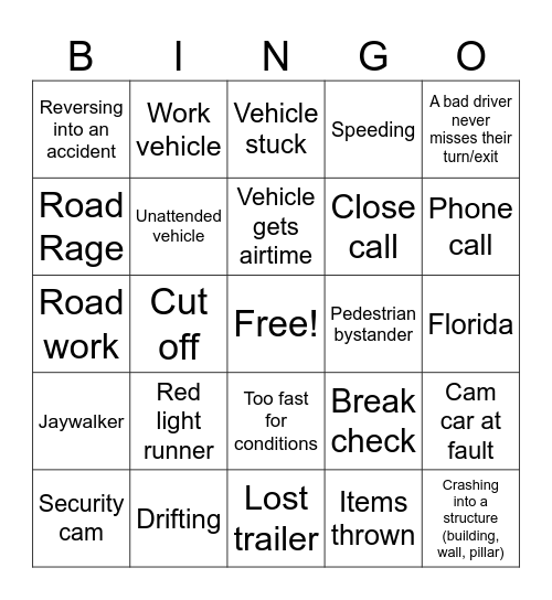 Idiots in cars Bingo Card