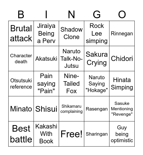 Naruto Bingo Card