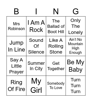 Sounds of the 60s Bingo Card