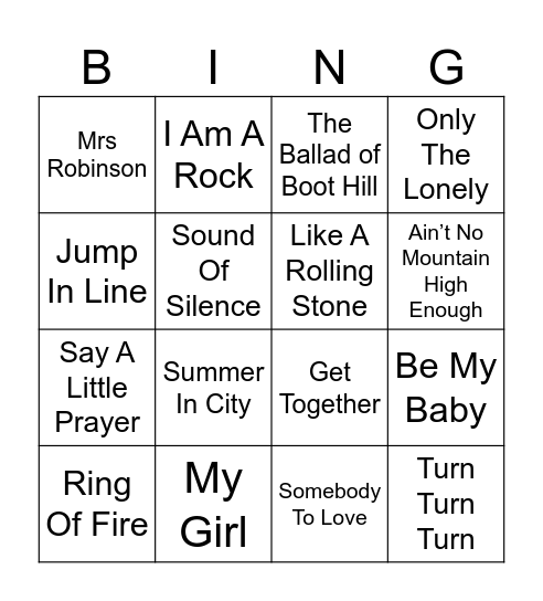 Sounds of the 60s Bingo Card