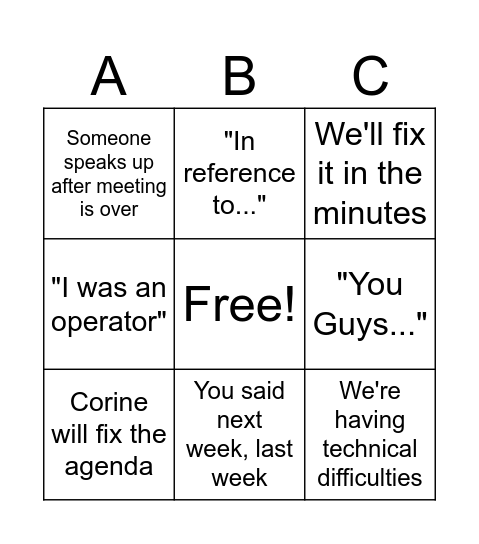 CNT 11A Meeting BINGO Card