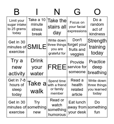 Balance Bingo Card
