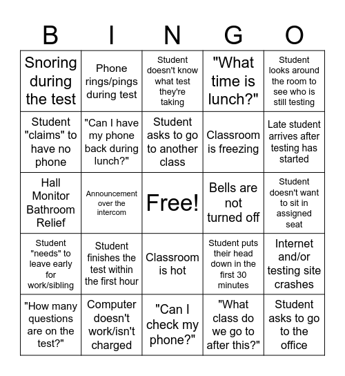 Testing Bingo Card
