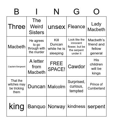 Macbeth Bingo Card