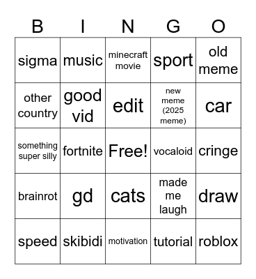denis is brainrot bingo Card