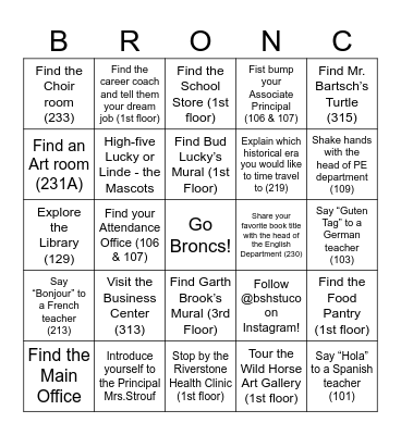 8th Grade Open House Bingo Card