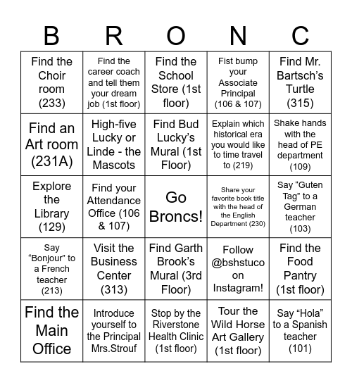 8th Grade Open House Bingo Card
