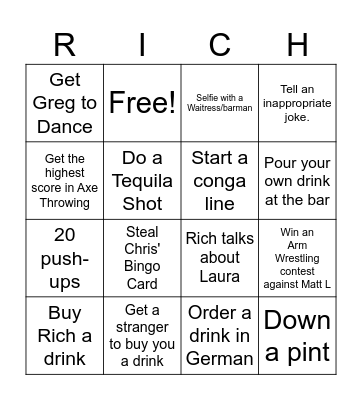 Rich's Stag Bingo Card