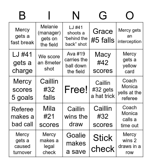 Lacrosse Bingo!!! Bingo Card