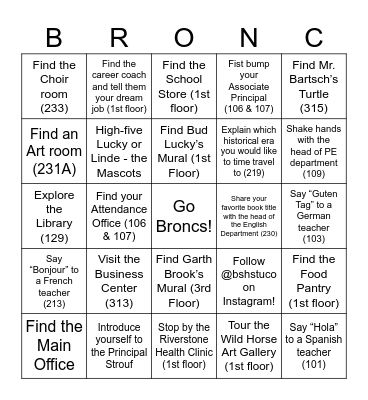8th Grade Open House Bingo Card