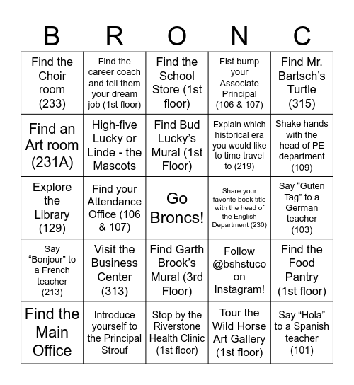 8th Grade Open House Bingo Card
