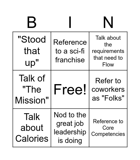 Townhall Bingo Card