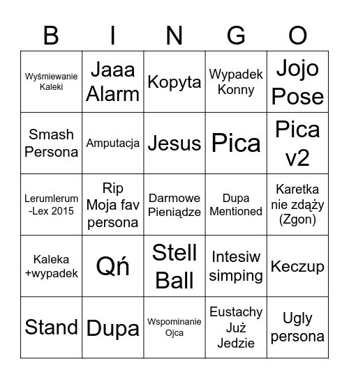 JOJO BINGO MACHEN Bingo Card