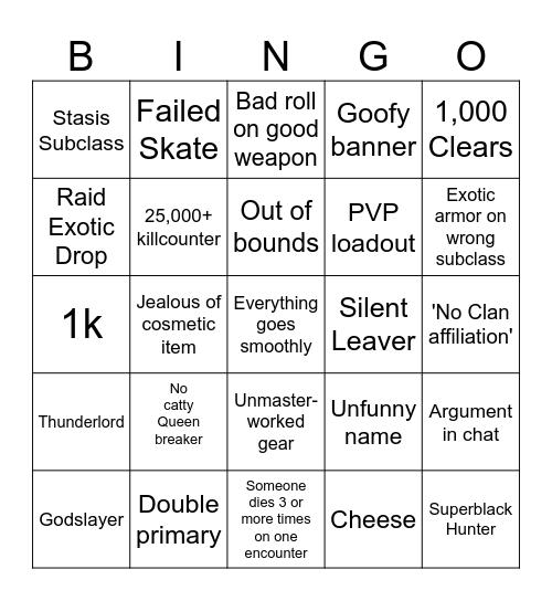Fireteam finder bingo Card