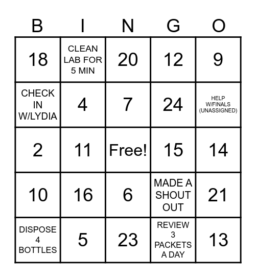 Lab Bingo Card