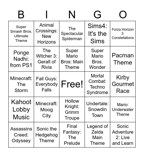 Video Game 2025 Bingo Card