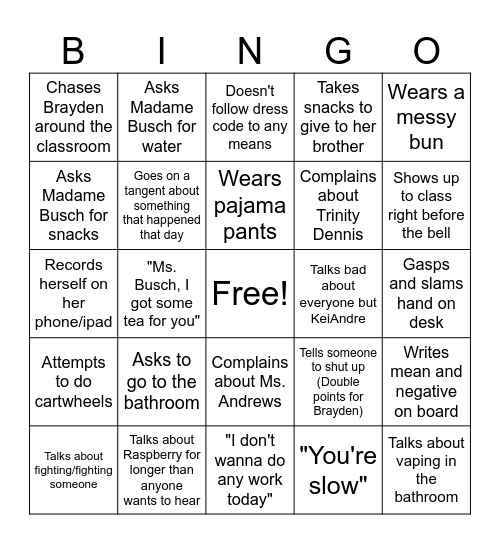 Kaitlynn Bingo Card