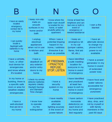 Safety Bingo Card