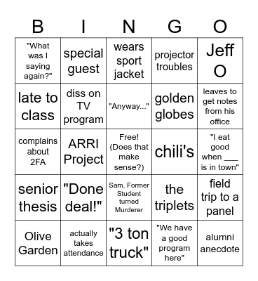 Nate Thomas Bingo Card