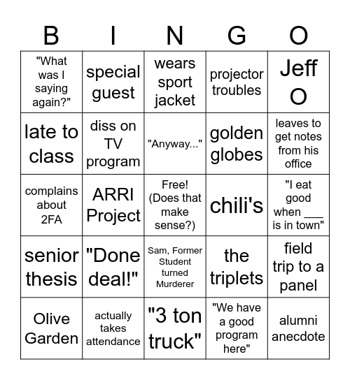Nate Thomas Bingo Card