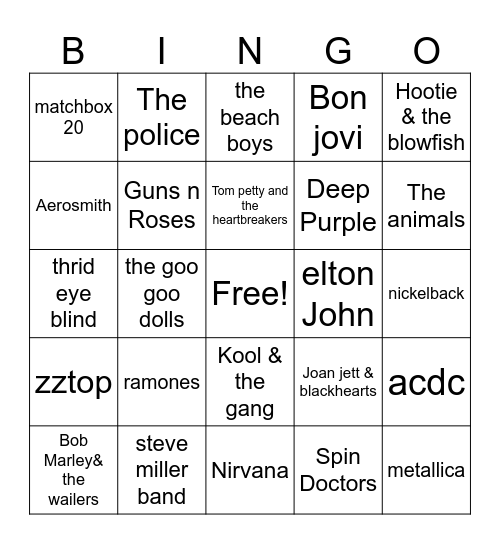 Dive Bar anthems Bingo Card