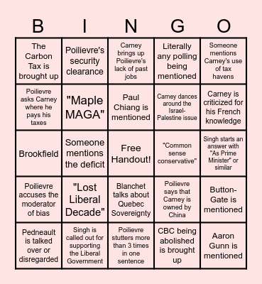 2025 English Leader's Debate Bingo Card