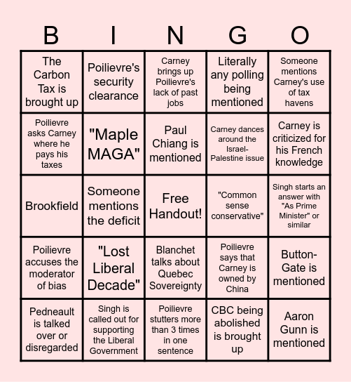 2025 English Leader's Debate Bingo Card