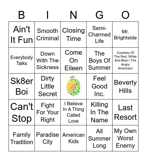 Rock, Flag, and Eagle Bingo Card