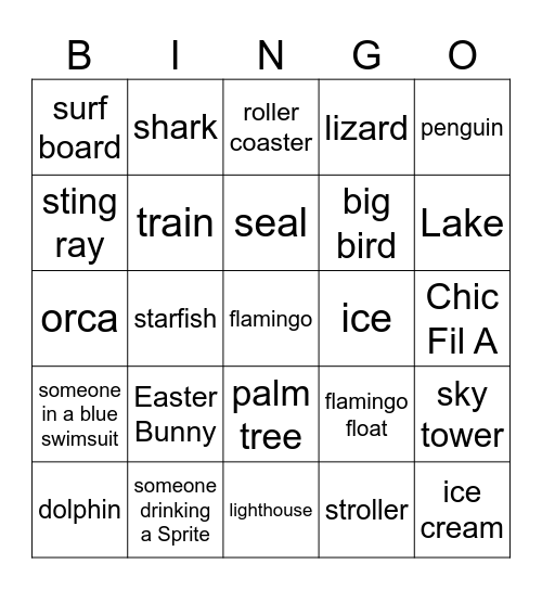 SEA WORLD Bingo Card